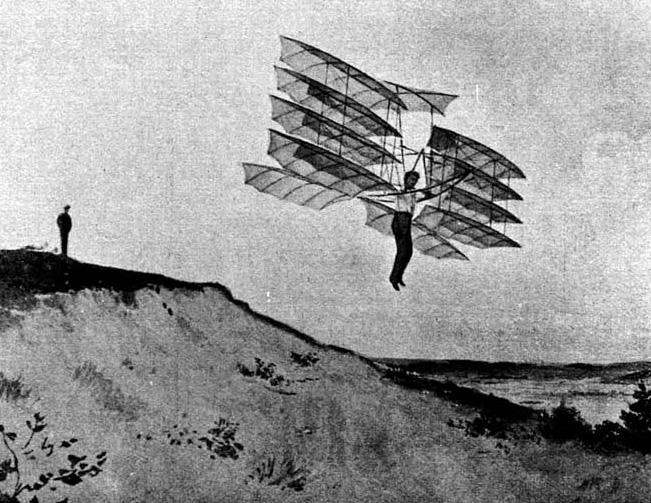 Illustration:
Mehrdecker-Gleitflieger von Chanute (Sechste Konstruktion) 1896