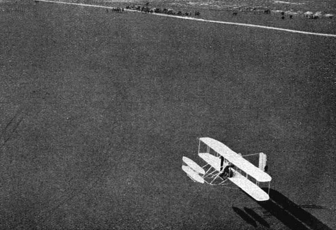 Illustration:
Der Drachenflieger 6 m über dem Felde