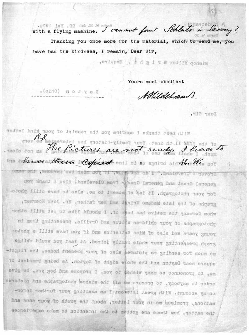 Illustration:
Brief von A. Hildebrandt an Bischof Wright; 22. Mai 1909; Seite 2 von 2.