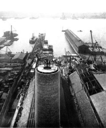 VIEW FROM TOP OF CHIMNEY SHOWING WATER FRONTAGE—POWER
HOUSE