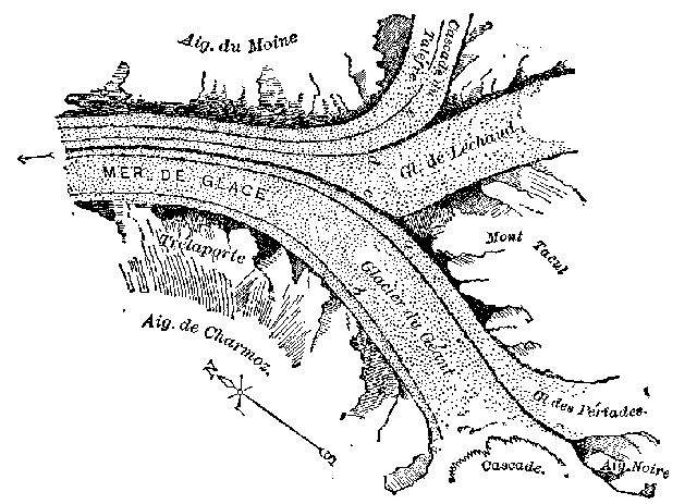 Fig. 12.—Map of glaciers and moraines near Mont Blanc.