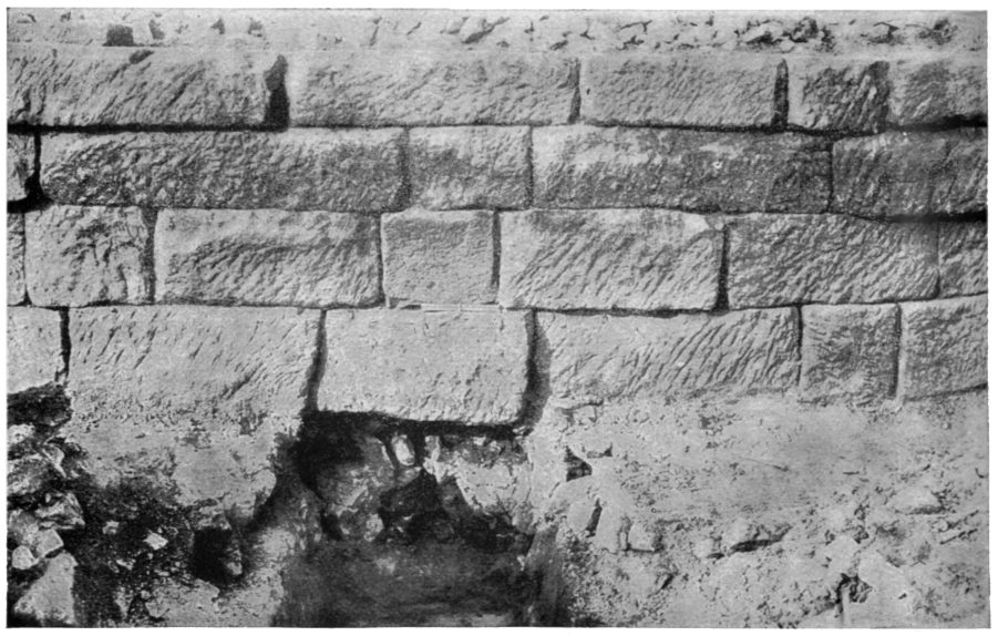 Fig. 28. East wall of Podium, coursed Masonry with Clay and Rubble Foundations