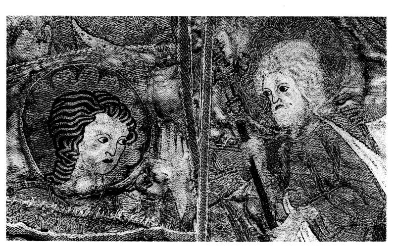 Plate II.—Two Heads from a XIVth Century English Cope
preserved at Steeple Aston, Oxfordshire.