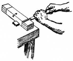 Fig. 181.—Cutting Channel at Shoulder of Tenon
before Sawing.