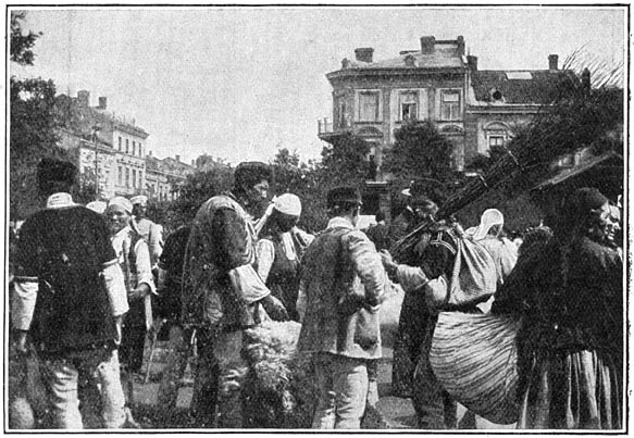 Bulgaarsche boeren op de markt te Sofia.