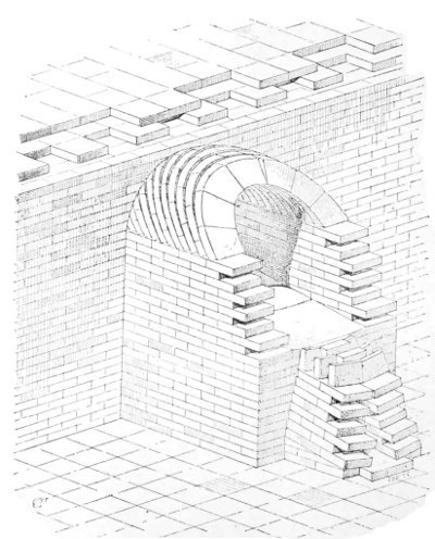 Fig. 93.—Sewer at Khorsabad, with semicircular vault;
compiled from Place.