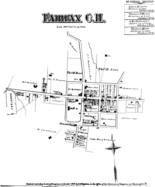 Map of Fairfax Court House from G. M. Hopkins, Atlas
of Fifteen Miles Around Washington, 1879.