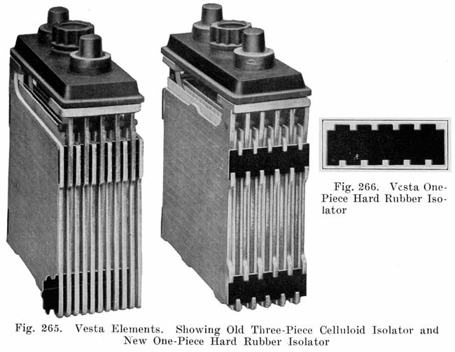 Fig. 265 Vesta elements: showing old 3-piece celluloid isolator and new one-piece hard rubber isolator