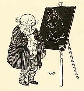 Leslie Brook drawing a pig