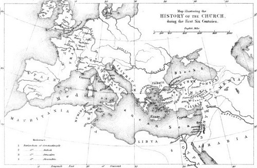 Map illustrating the HISTORY OF THE CHURCH, during the
First Six Centuries.