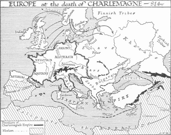 Map: Europe at the death of Charlemagne—814