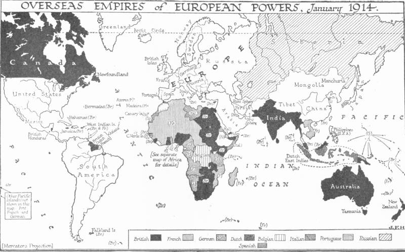 Map: OVERSEAS EMPIRES of EUROPEAN POWERS, January 1914