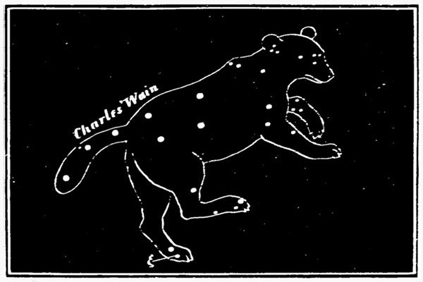 Fig. 59.

The Great Bear, showing the position of Charles's Wain, and also
the small binary star ξ in the hind foot, whose period
has been determined.