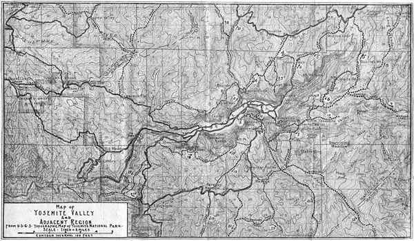 Map of Yosemite Valley And Adjacent Region