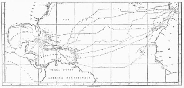 ROUTES OF COLUMBUS'S FOUR VOYAGES.