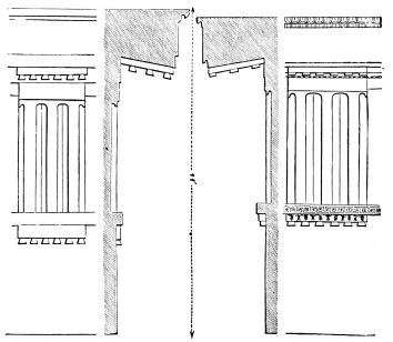 Fig. 155.—Entablatures of the Older and Present
Parthenon.