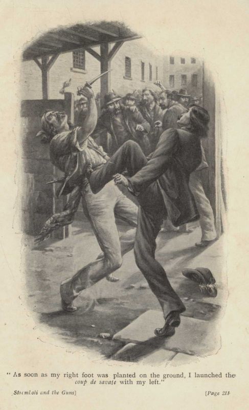 "As soon as my right foot was planted on the ground, I launched the *coup de savate* with my left."