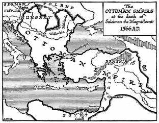 The OTTOMAN EMPIRE at the death of Suleiman the
Magnificent 1566 A.D.