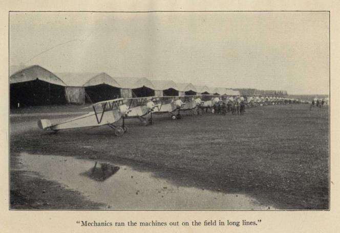 "Mechanics ran the machines out on the field in long lines."