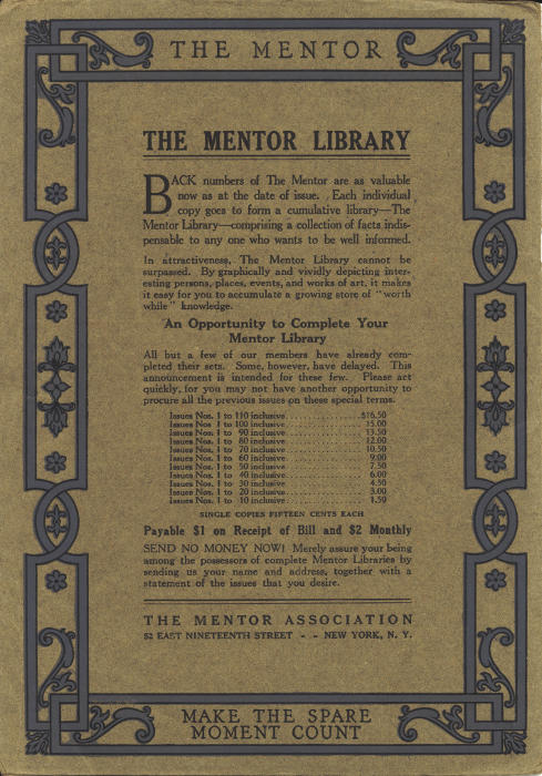 Back cover page: The Mentor Library