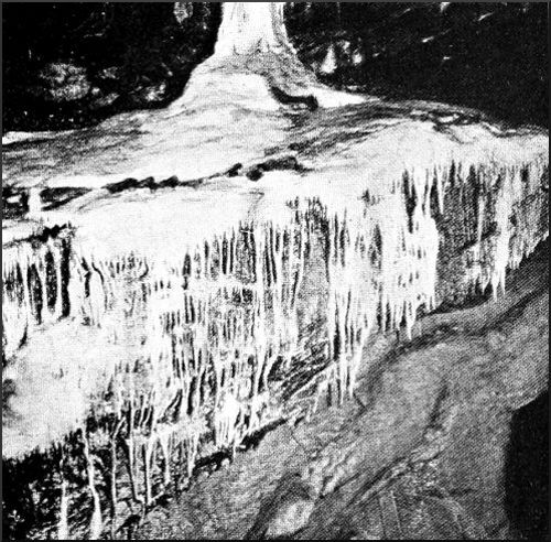 A STALAGMITE FALL, GOUGH'S CAVE, CHEDDAR.