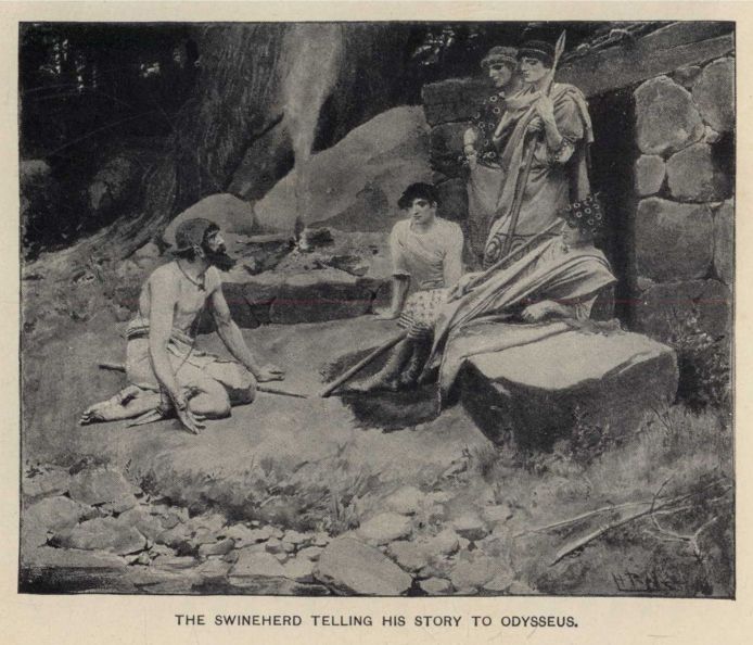 THE SWINEHERD TELLING HIS STORY TO ODYSSEUS.