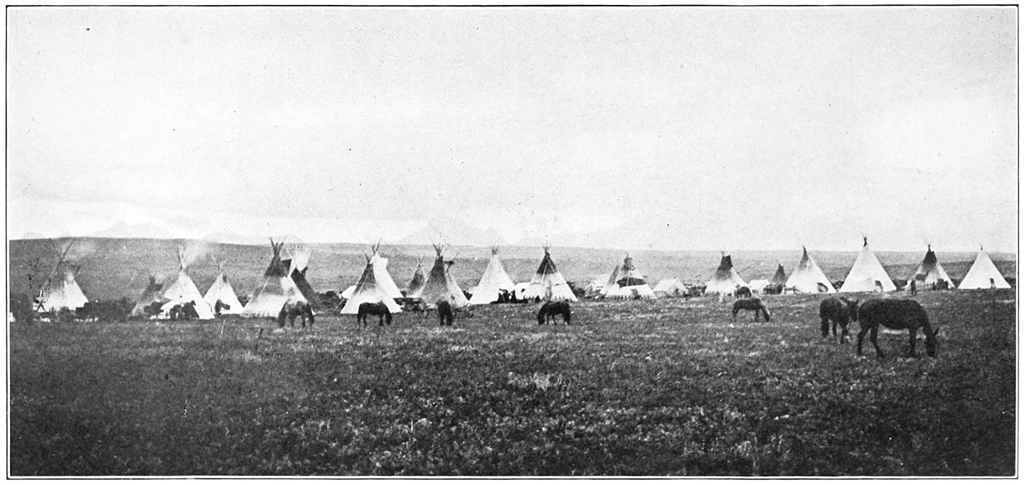 TRIBAL CAMP OF BLACKFOOT ON THE PRAIRIE