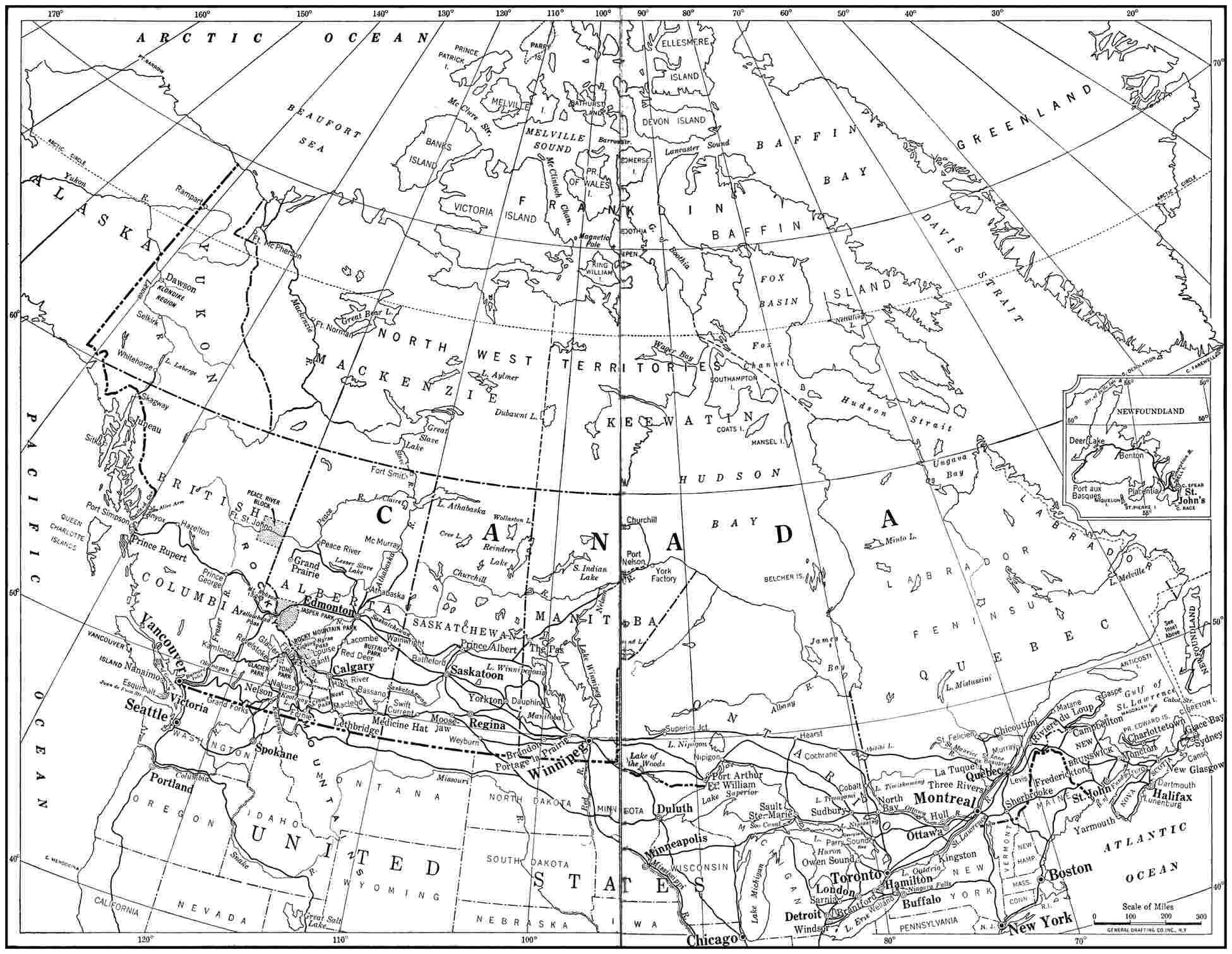 Map of Canada and Newfoundland