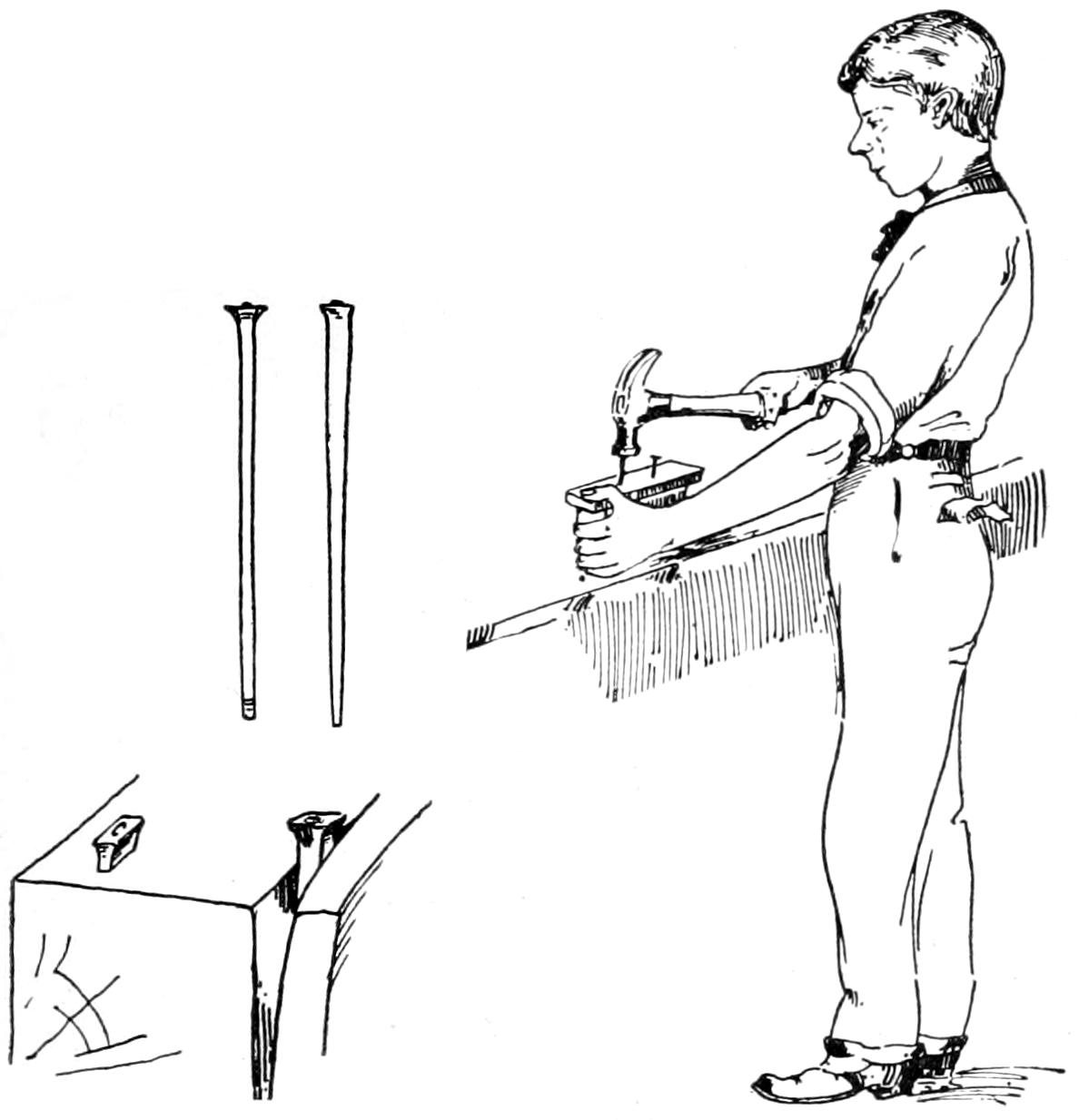 Views of a cut nail; position while nailing