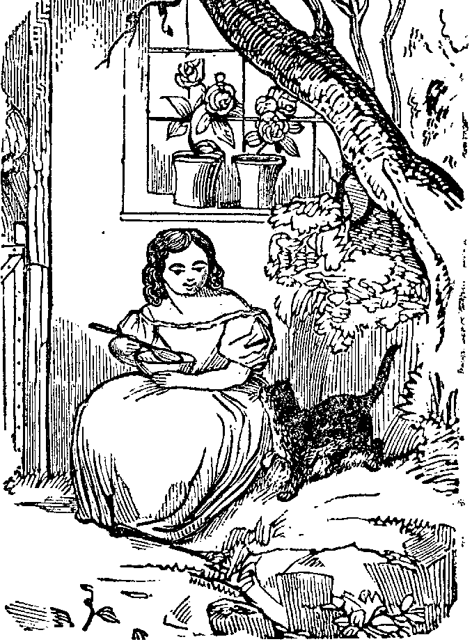 Girl smiling at cat