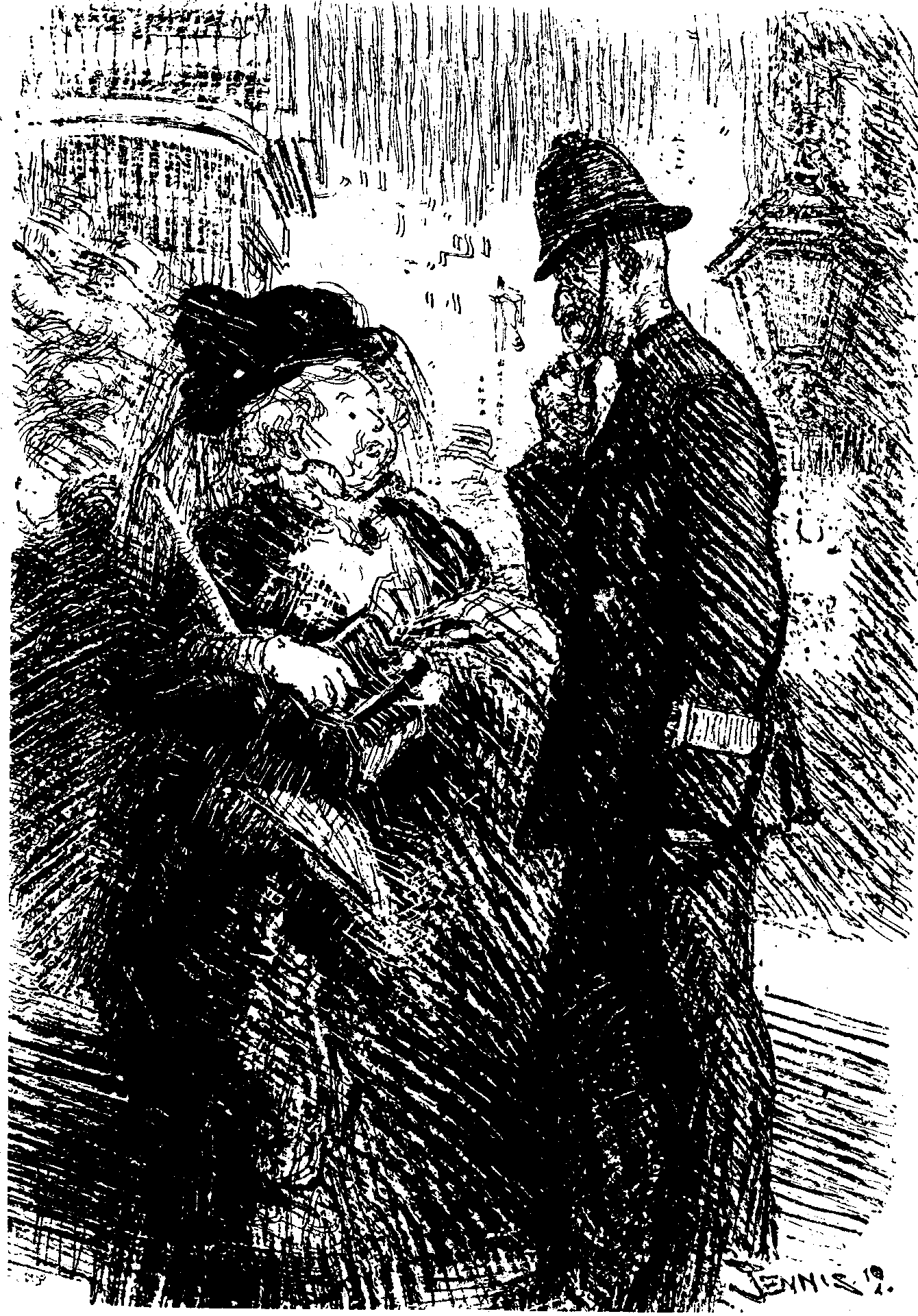 EXCUSE ME, OFFICER, BUT HAVE YOU SEEN ANY PICKPOCKETS ABOUT HERE WITH A HANDKERCHIEF MARKED 'SUSAN'?