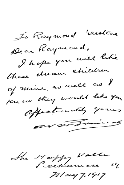 author's handwritten note.