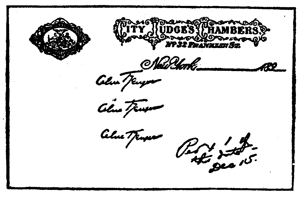 FIG. 7.—Parker's copy of the signature of Alice Kauser,
made in court in an attempt to shield his wife.