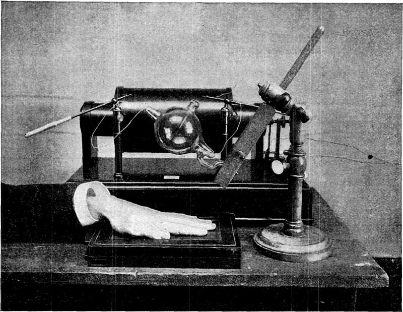 FIGURE I.—APPARATUS USED BY PROFESSOR W.F. MAGIE IN TAKING A SKIAGRAPH OF A HAND.