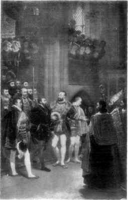 FRANCIS I., KING OF FRANCE, AND CHARLES V., EMPEROR OF THE HOLY ROMAN EMPIRE, VISITING THE TOMBS OF THE FRENCH KINGS AT ST. DENIS. FROM A PAINTING BY BARON GROS, IN THE LOUVRE.