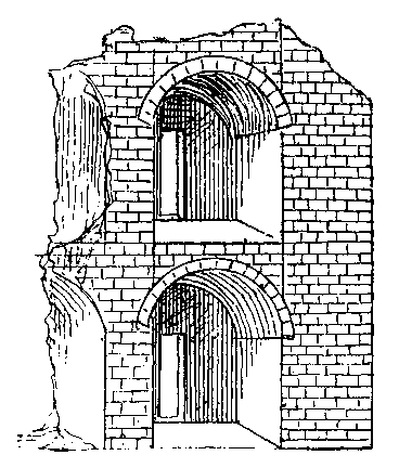 Fig 2.--Ancient house with vaulted floors, against the
northern wall of the great temple of Medinet Habù 