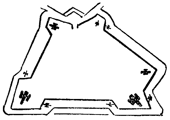 The marks on the wings reveal the shape of the fortress shown here and