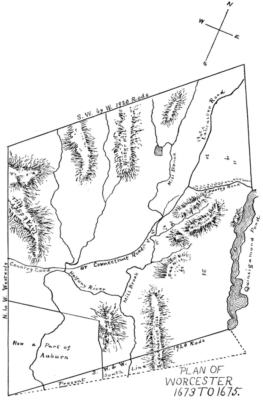 PLAN OF WORCESTER 1673 TO 1675.