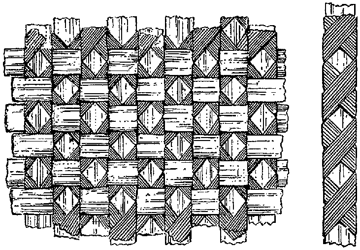 Fig. 330. Ornament produced by wrapping certain light fillets with darker ones before weaving
