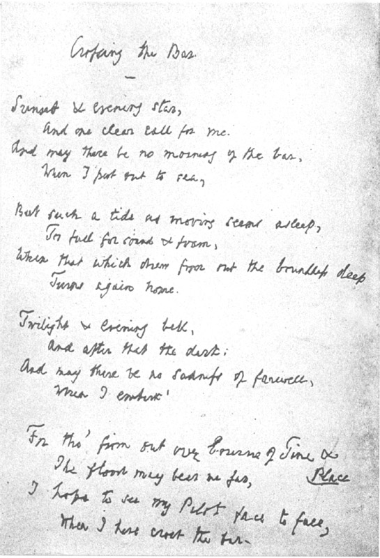 Facsimile of Tennyson's Original Manuscript of "Crossing the Bar" Copyright by The Macmillan Company