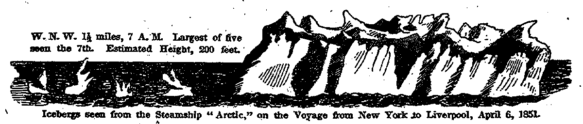 Icebergs seen from the Steamship "Arctic," on the Voyage from New York to Liverpool, April 6, 1851.