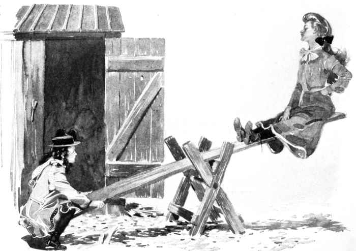 She glanced up the incline of the see-saw to the
height whence Irene looked down