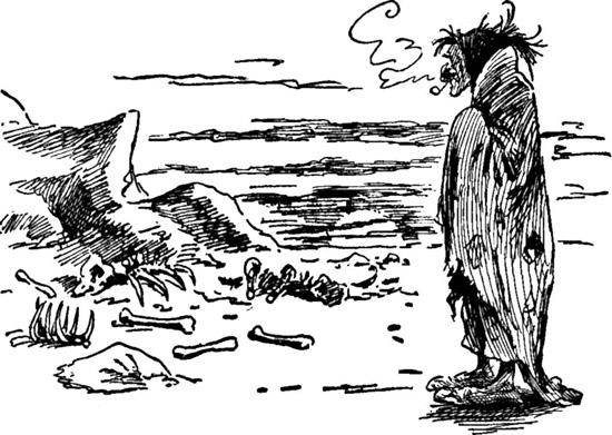 ON HIS WAY TO JOIN THE CAVE-BEAR, THE THREE-TOED HORSE,
AND THE ICHTHYOSAURUS.