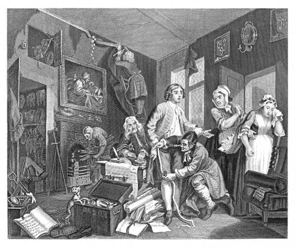 THE RAKE'S PROGRESS.

PLATE 1

THE YOUNG HERO TAKES POSSESSION OF THE MISER'S EFFECTS.