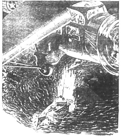From the bump on the side of the submarine came a flash
of red light.