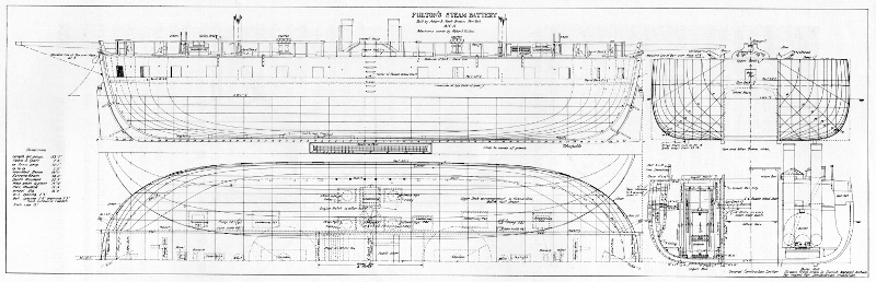 Figure 9.&mdash;Lines of Fulton's Steam Battery, as
reconstructed for a model in the Museum of History and Technology.
