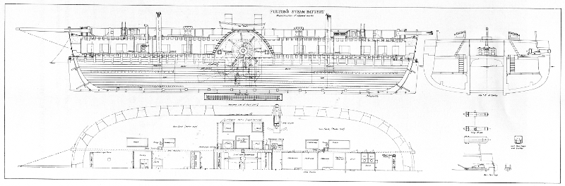 Figure 10.&mdash;A reconstruction of inboard works of the
Steam Battery, for construction of the model in the Museum of History
and Technology.