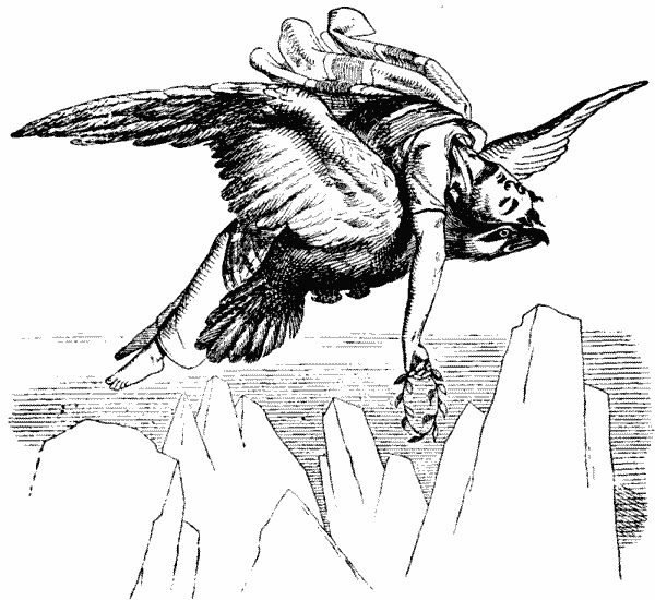 Female being carried on the back of a
 bird