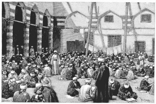 STUDENTS IN THE OUTER COURT, EL AZHAR From a photograph
by Abdullah Frres, Cairo