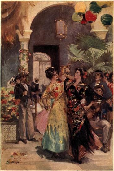 Gallardo's wedding was a national event. Far into the
night guitars strummed with melancholy plaint.... Girls, their arms held
high, beat the marble floor with their little feet